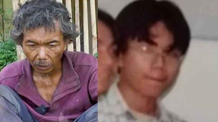 Foto Enuh Nugraha kondisinya yang menggelandang di jalan (kiri) dan foto Enuh saat masih berkuliah di ITB tahun 1997 dulu.