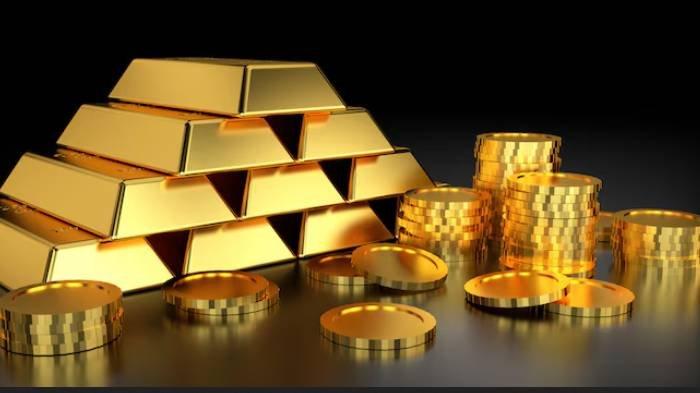 HARGA EMAS - Ilustrasi emas batangan. Harga emas dunia tergelincir dari rekor tertingginya pada akhir perdagangan Senin (14/4/2025) waktu AS.