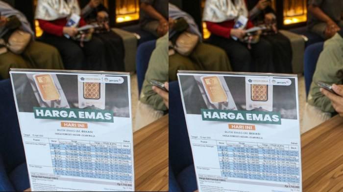 HARGA EMAS HARI INI - Petugas melayani warga yang memesan emas Antam di Butik Emas Logam Mulia PT. Aneka Tambang (Antam) di Bekasi, Jawa Barat, Selasa (15/4/2025). Simak harga emas hari ini Hari Kartini, 21 April 2025.