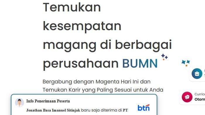 LOWONGAN MAGANG - Tangkapan layar laman Magenta BUMN. Berikut lowongan magang PT Pertamina.