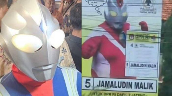 Anggota terpilih DPR RI, Jamaludin Malik datang ke pelantikan mengenakan kostum Ultraman.