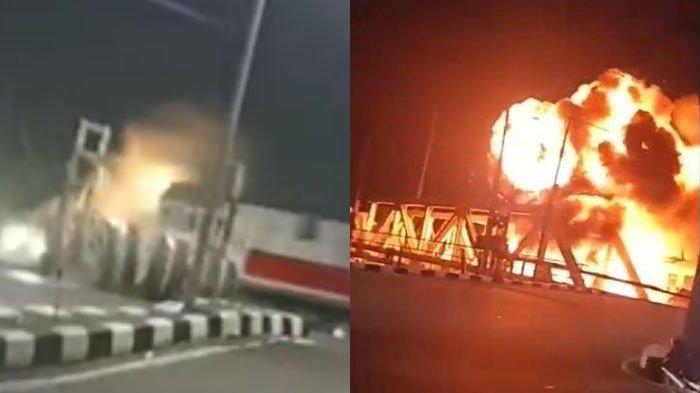 KA 112 Brantas jurusan Pasarsenen-Blitar terbakar setelah menabrak truk di jembatan