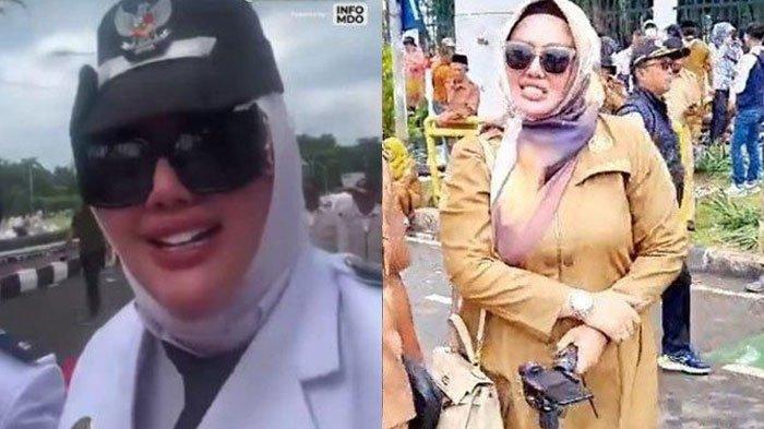 Tangkapan layar sosok Kades Gunung Menyan, Wiwin Komalasari, saat mengaku geli mendapat berkat dari Bupati Bogor. Dulu pernah viral bawa tas disebut seharga Rp700 juta saat demo.