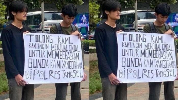KAKAK ADIK NEKAT - Dua pemuda kakak adik bernama Farrel Mahardika Putra dan Nayaka Rivanno Attala di kawasan Bundaran Hotel Indonesia (HI), Menteng, Jakarta Pusat, Kamis (20/3/2025), nekat menggelar demo minta tolong ingin menjual ginjal demi membebaskan ibunya yang ditahan. Kini terungkap nasib kakak adik dan nasib ibunya.