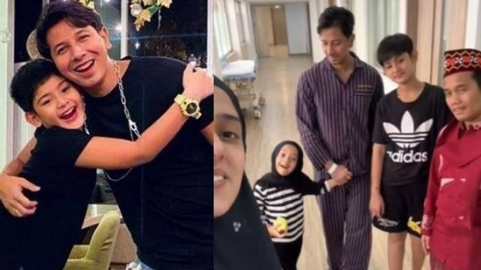 Kolase foto Sonny Septian ditemani keluarganya saat di rumah sakit.