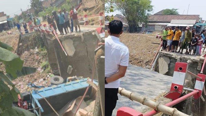 Kolase foto jembatan desa di Lamongan ambruk dan membuat sebuah truk terjun ke sungai