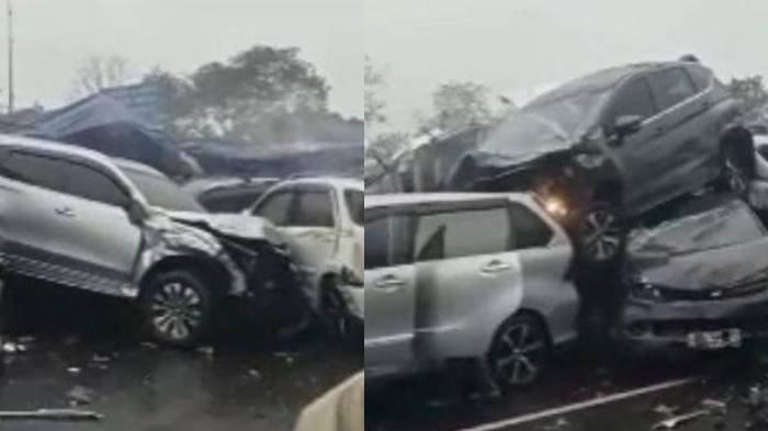 Kondisi mobil yang terlibat kecelakaan beruntun di Tol Cipularang KM 92, Senin (11/11/2024).