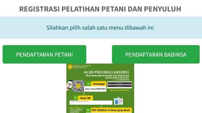 Laman registrasi pelatihan petani.