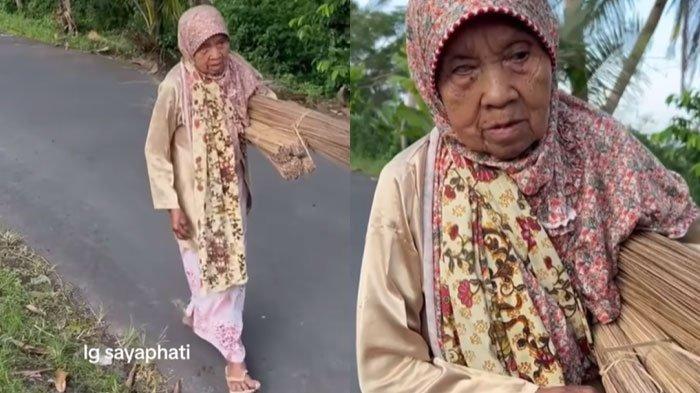 Mbah Eroh keliling jualan sapu lidi seharga Rp 2 ribu.