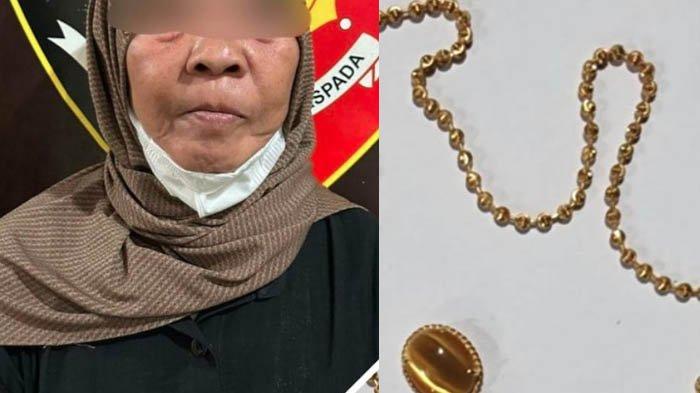 TIPU TOKO EMAS - Mbah Supraptini (62), warga Desa Manisrejo, Kecamatan Taman, Kabupaten Madiun, diamankan polisi karena menipu pemilik toko emas di Pasar Gondang, Sragen. Ia menjual logam biasa senilai Rp 29,6 juta dan bohong bahwa itu emas murni.