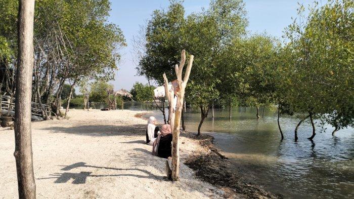 WISATA AKHIR PEKAN - Anak-anak bermain di Pantai Hippo Dusun Sidorejo, Desa Campurejo, Kecamatan Panceng, Kabupaten Gresik, Minggu (13/7/2025). Di sini menawarkan edukasi laut, alternatif wisata pantai Gresik utara.