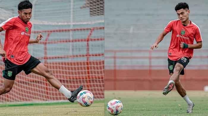 Mikael Tata dan Alfan Suaib saat menjalani latihan bersama Persebaya. Dua pemain tersebut mendapat panggilan Timnas Indonesia di bawah asuhan Shin Tae-yong untuk TC persiapan Piala AFF 2024.