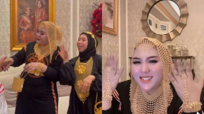 Masih ingat sosok Mira Hayati si ratu emas berjalan? Kini ia heboh mengenakan hijab berbahan emas bak Cleopatra.