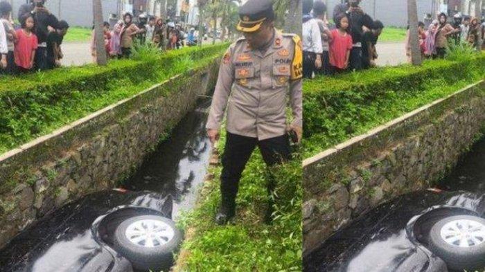 Mobil Sutisna nyungsep di gorong-gorong Kota Bandung setelah mengalami kecelakaan secara mendadak dan kejadian sangat cepat, (28/1/2025).