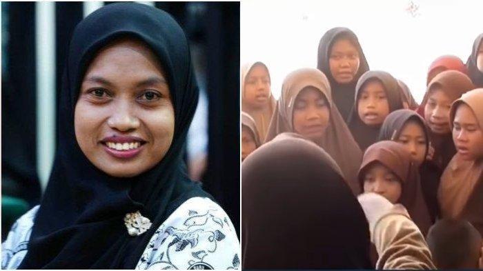 Guru Supriyani disambut murid-muridnya kala berkunjung ke sekolah di tengah kasus dugaan penganiayaan.