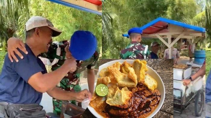 Momen pertemuan antara seorang prajurit TNI dan bapak-bapak penjual batagor.
