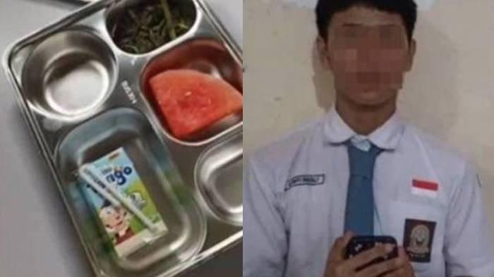 Nasib siswa yang viralkan menu makan siang gratis cuma dapat semangka dan kangkung.
