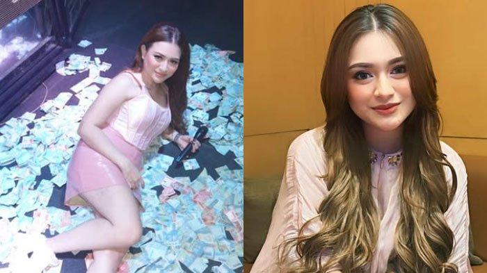 MANDI UANG - Disc Jokey, Nathalie Holscher pamer foto bermandikan uang di media sosial Instagram, Minggu (13/4/2025). Ia mengucapkan terima kasih kepada penonton yang memberikan uang saweran.