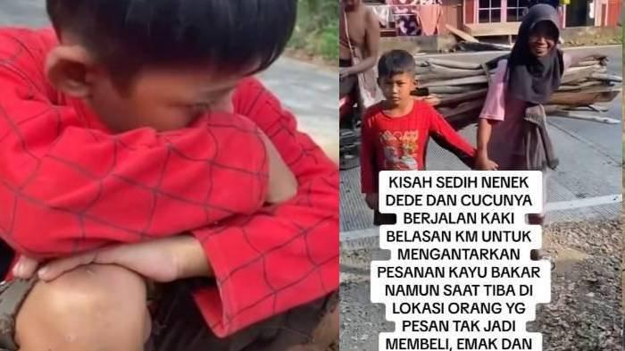 Nenek jual kayu bakar dengan cucunya untuk beli salep.