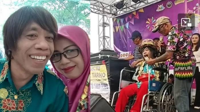 Pak Tarno menggunakan kursi roda di atas panggung.