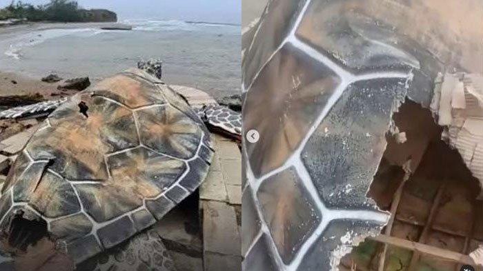 Tangkapan layar unggahan video akun IG @mood.jakarta, Selasa (4/3/2025). Video menayangkan rusaknya Patung Penyu yang diduga senilai Rp15 miliar di Alun-alun Gadobangkong, Sukabumi.