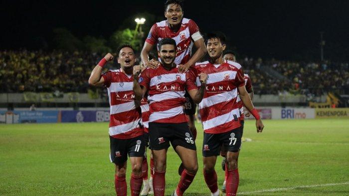 Selebrasi Pemain Madura United saat merayakan gol beberapa waktu lalu.