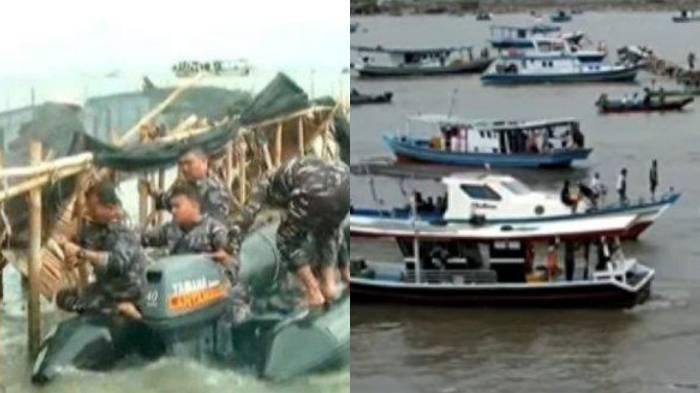 Sebanyak 600 prajurit TNI Angkatan Laut dibantu warga dan nelayan melakukan pembongkaran pagar laut di perairan Tanjung Pasir, Kabupaten Tangerang, Banten, Sabtu (18/1/2025).