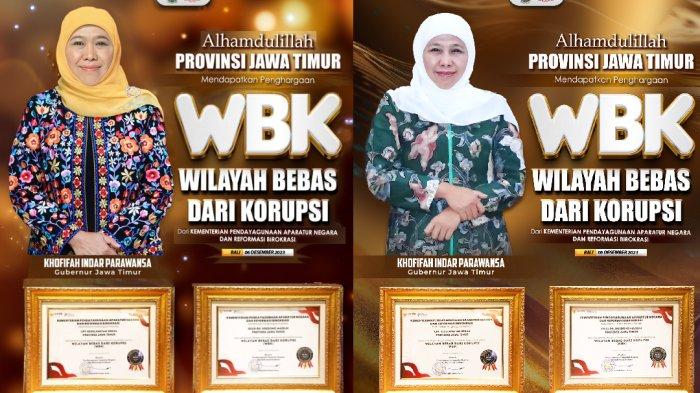 Pemerintah Provinsi Jawa Timur kembali menerima penghargaan dari pemerintah pusat. Kali ini, dua unit kerja Pemprov Jatim mendapat penghargaan Zona Integritas (ZI) dengan memperoleh predikat Wilayah Bebas dari Korupsi (WBK) Tahun 2023