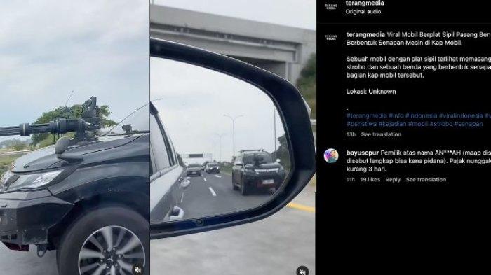 Penampakan mobil berplat sipil tetapi pakai alat seperti mesin senapan di kapnya, video viral di media sosial sejak Rabu (15/5/2024).