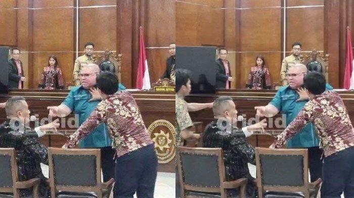 SIDANG RICUH - Pengacara Razman Nasution mengamuk di hadapan Hotman Paris saat sidang di Pengadilan Negeri Jakarta Utara, Kamis (6/2/2025). Hal ini dipicu dari keputusan Majelis Hakim yang menetapkan persidangan secara tertutup.