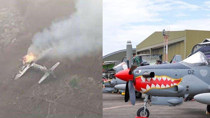 Pesawat TNI yang jatuh di lereng Gunung Bromo dan ilustrasi pesawat Super Tucano