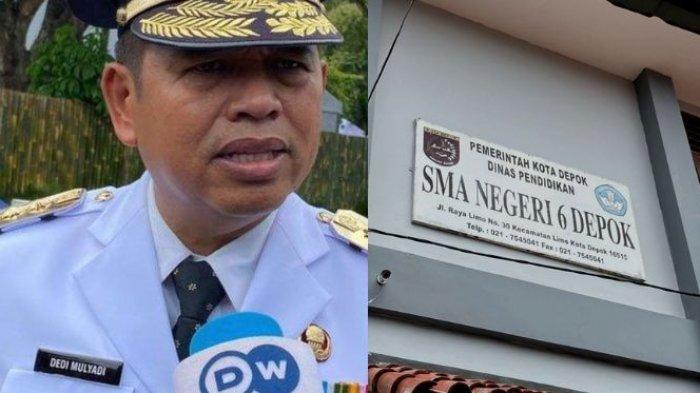 SMAN 6 BUKA SUARA - (kiri) Gubernur Jawa Barat Dedi Mulyadi di Kompleks Istana Kepresidenan, Jakarta Pusat, Kamis (20/2/2025). (kanan) Papan nama sekolah SMAN 6 Depok di kawasan Limo, Cinere Depok, Jawa Barat. Pihak SMAN 6 mengungkapkan tak ada niat refreshing ke Bali dalam program Study Tour.
