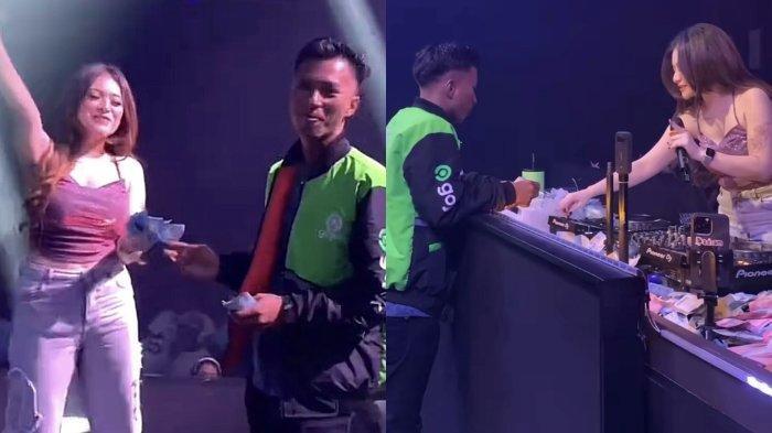 BUKAN DRIVER OJOL SEMBARANGAN - Pria berpakaian jaket driver ojek online viral gegara menyawer DJ Nathalie Holscher saat tampil di Banjarmasin, dicapture (27/5/2025). Sosok Jun Murphy tuai sorotan.