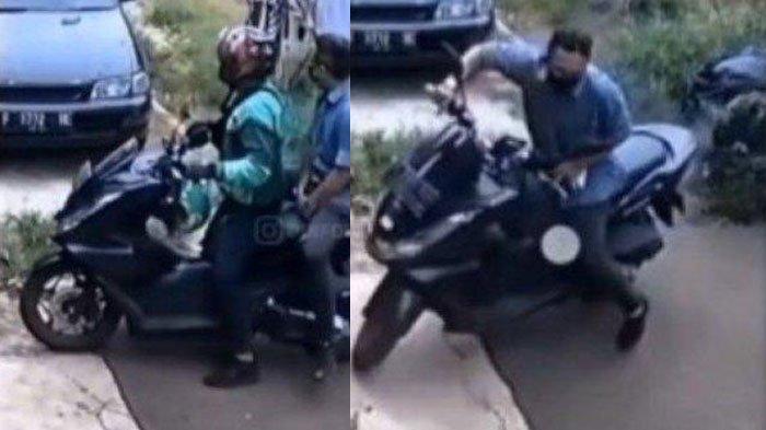HIPNOTIS - Tangkapan layar dari Tiktok @infodepok pada Rabu (23/4/2025) - Rekaman CCTV kejadian ojol di Depok dihipnotis oleh penumpang, motor dibawa kabur penumpang.