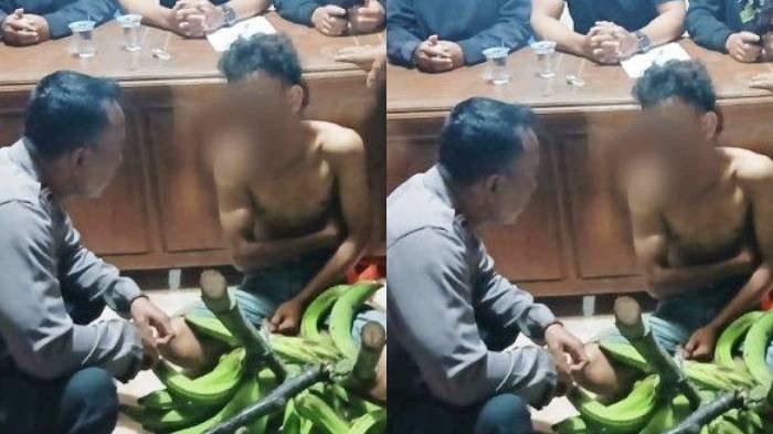REMAJA CURI PISANG - AAP (17), warga Kecamatan Trangkil, Kabupaten Pati dimintai keterangan di Balai Desa Gunungsari, Kecamatan Tlogowungu, Kabupaten Pati seusai kedapatan mencuri empat tundun pisang dari kebun warga, Senin (17/2/2025). Dari identitasnya, pelaku berstatus sebagai pelajar SMA.