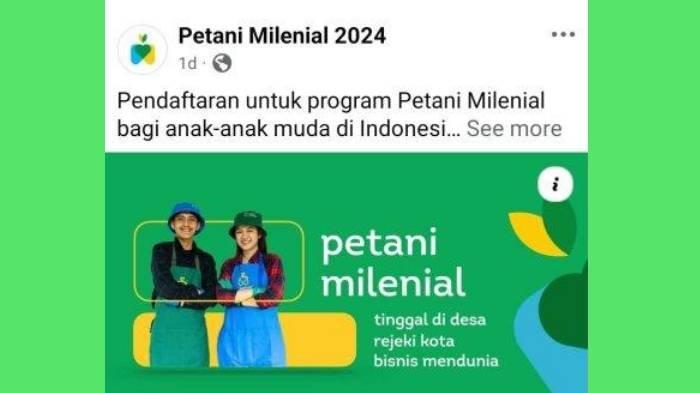 Salah satu konten yang mengatasnamakan pendaftaran program Petani Milenial 2024 di Facebook.