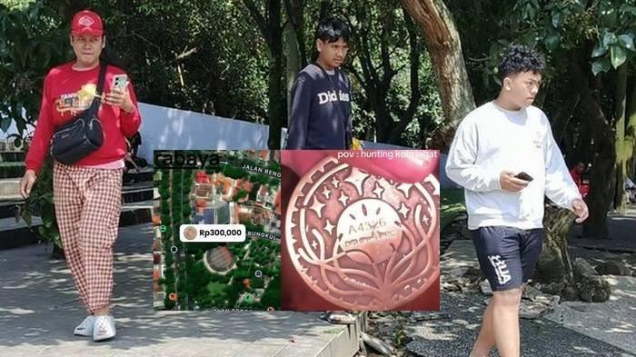 Sejumlah warga dari muda hingga tua sedang mencari koin aplikasi Jagat yang konon bernilai ratusan ribu hingga jutaan rupiah di Taman Tegalega, Kota Bandung, Jawa Barat, Jumat (10/1/2025).