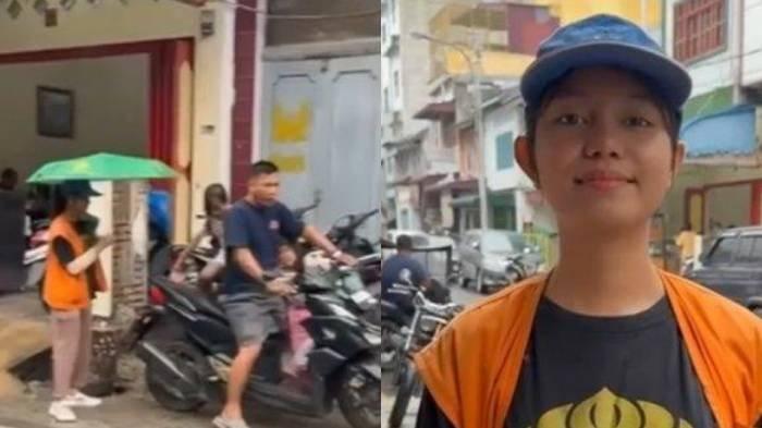 Sosok Wenni Jesica Silitonga, mahasiswi Universitas Indonesia (UI), bekerja menjadi juru parkir untuk membantu orang tua saat pulang liburan semester di Tebingtinggi, Sumatera Utara.