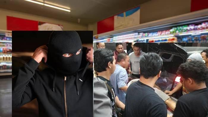 PERAMPOK SPESIALIS MINIMARKET DITEMBAK MATI - (Kiri) Ilustrasi sosok perampok spesialis minimarket ditembak mati polisi. (Kanan) Saat jenazah Pelaku A dan E dievakuasi ke kamar mayat RS Bhayangkara Surabaya, pada Selasa (3/5/2025) dini hari.