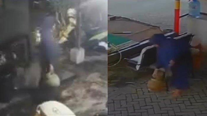 Tangkapan layar CCTV saat pelaku mencuri elpiji di sebuah kafe dan tempat olahraga futsal di Malang