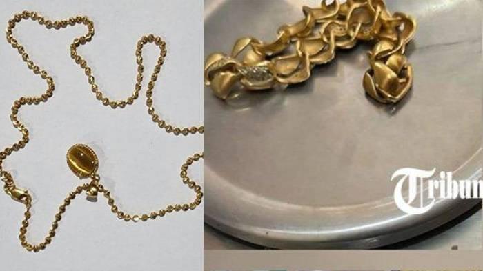 BARANG BUKTI - Gelang emas yang dijual seorang nenek-nenek ke toko emas yang ada di Desa/Kecamatan Gondang, Kabupaten Sragen, yang mana setelah dicek ternyata palsu, toko emas mengalami kerugian puluhan juta rupiah.