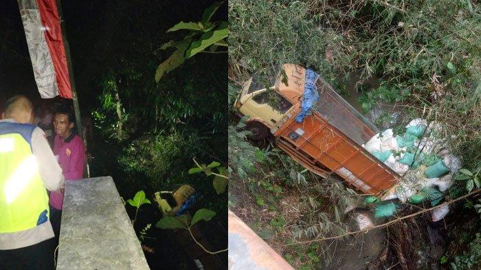 Truk muatan pakan ternak terperosok ke dasar tebing Barek Tawing, Desa Plumbangan, Kecamatan Doko, Kabupaten Blitar