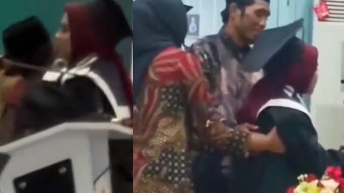 Viral di media sosial momen wisudawati digendong ayahnya.