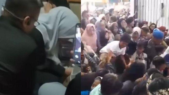 MENANGIS - Wakil Bupati Garut Putri Karlina bersimpuh di hadapan Mela Putri (31), ibu dari Vania Aprilia (8) yang meninggal dunia di acara makan gratis pernikahannya bersama putra Gubernur Jawa Barat Dedi Mulyadi, Maula Akbar.