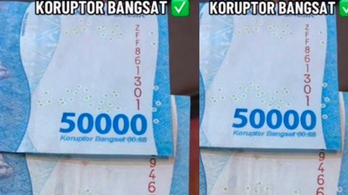 UANG KERTAS VIRAL - Viral video uang pecahan Rp 50.000 yang tercetak tulisan cacian untuk koruptor. Salah satu pengguna Instagram @ben****** telah mengunggah video yang menampilkan uang bertuliskan “Koruptor Bang**t” tersebut pada Sabtu (12/4/2025).
