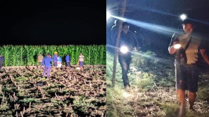 Warga dan personel Dindamkarmat Bojonegoro saat mencari harimau, Selasa (10/10/2023) malam.