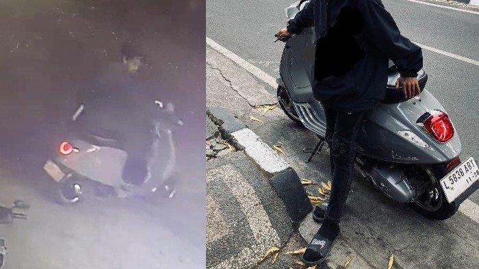 Tangkapan layar aksi pencurian motor Motor Vespa Sprint bernopol L-5838-ABY di Surabaya, Sabtu (21/9/2024) dini hari.