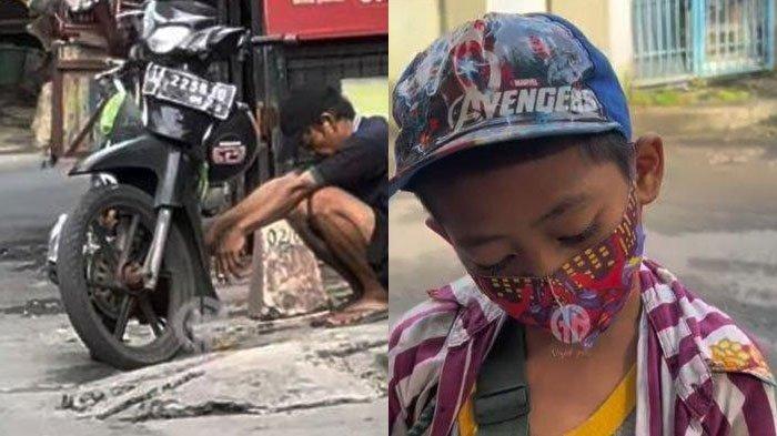 Seorang bocah SD dipaksa orangtua jualan telur puyuh di jalanan. Mirisnya, sang ayah hanya memantau dari kejauhan sambil merokok.