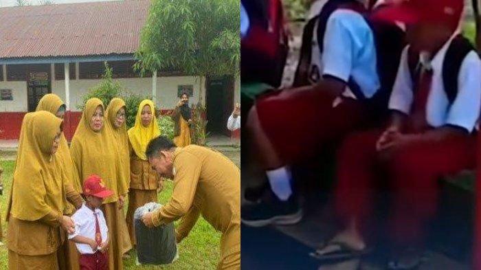 Firdaus, bocah SD pakai sandal jepit ke sekolah karena tak mampu membeli sepatu.
