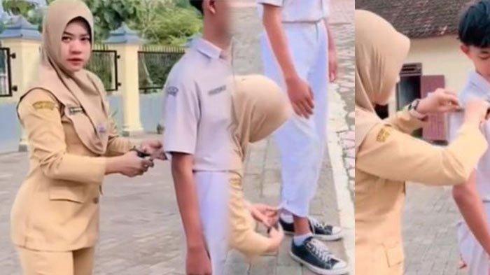 GURU GUNTING SERAGAM - Tangkapan layar video viral bu guru gunting seragam siswa. Peristiwa ini terjadi di sebuah sekolah swasta di Kecamatan Sukodono, Kabupaten Sragen, Jawa Tengah.